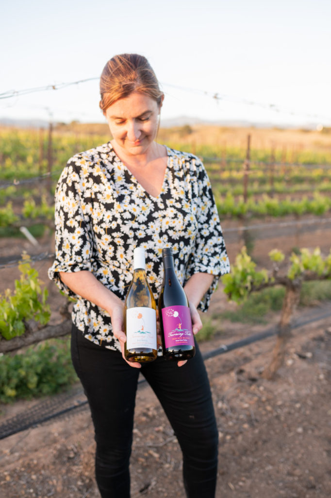 Alisa Jacobson with her 2022 Turning Tide Picpoul Happy Canyon of Santa Barbara.